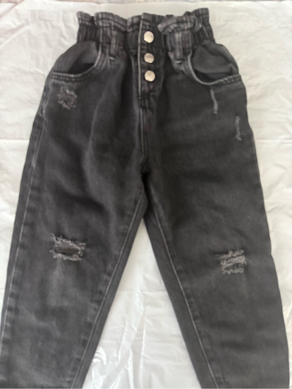 ZARA Kids Black Distressed Denim Jogger Pants